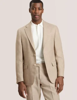 Single Breasted Two Button Notch Flat Front Linen Suit Jacket