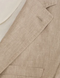 Single Breasted Two Button Notch Flat Front Linen Suit Jacket