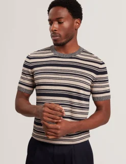 Striped Linen Blend Knitted T-Shirt