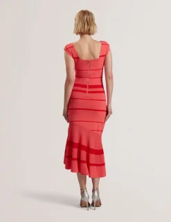 Striped Square Neck Flippy Midi Dress