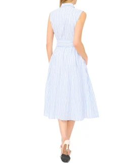 Striped Tie Waist Sleeveless Shirt Dress