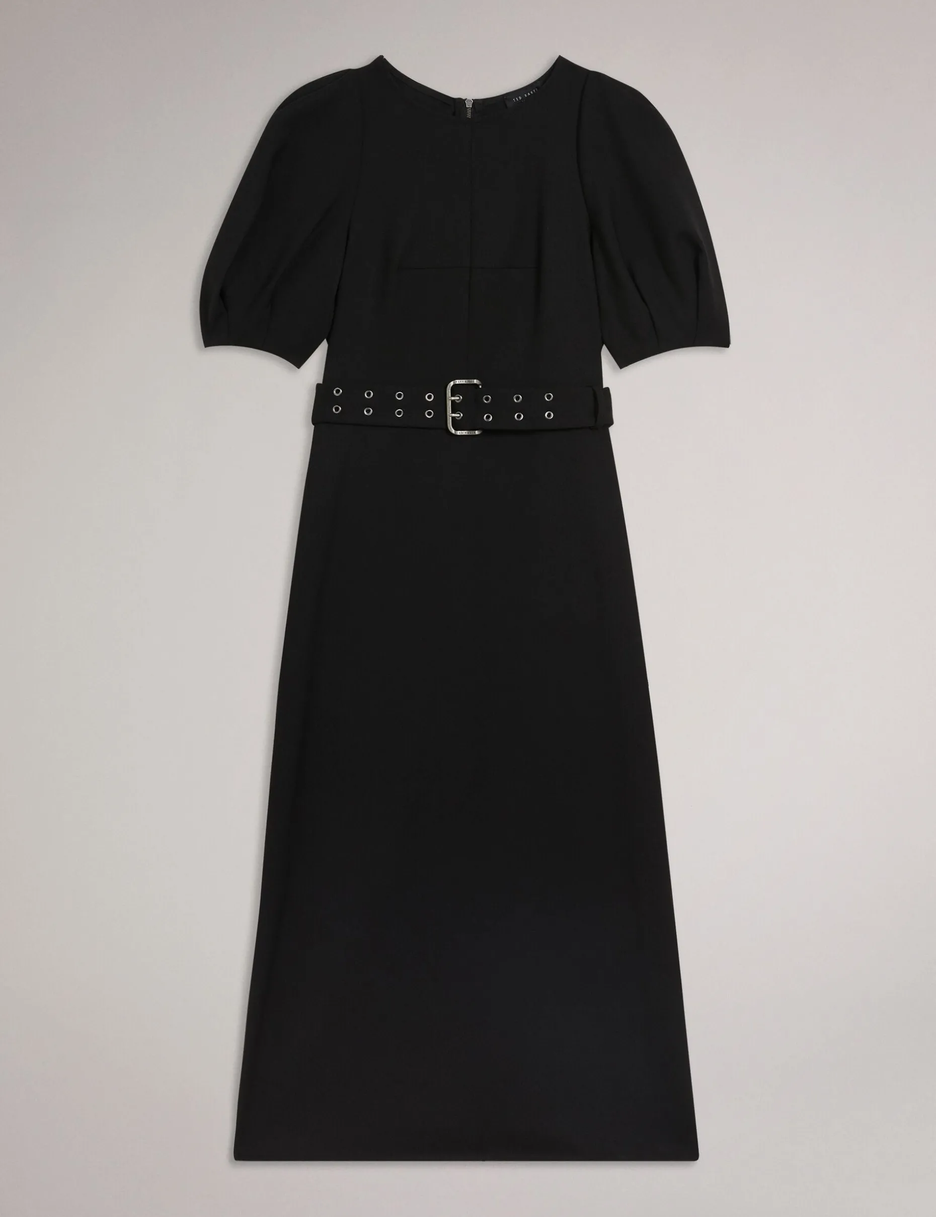 Structured Puff Sleeve Midi Dress With Belt