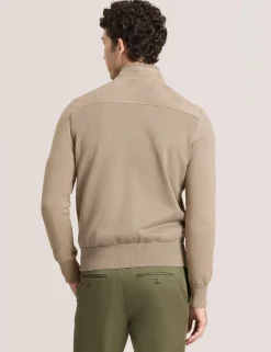 Suede Panel Zip-Up Bomber Jacket