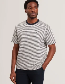 Textural Stripe Crew Neck Cotton T-Shirt