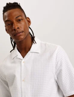 Textured Grid Cotton Short Sleeve Shirt