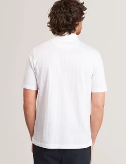 Textured Grid Zip Neck Cotton Polo