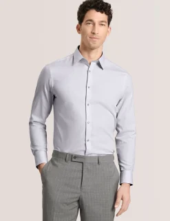 Textured Stretch Cotton Slim Fit Shirt