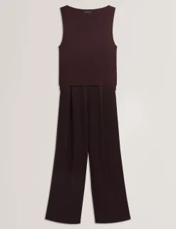 Wide Leg Satin Jumpsuit With Knitted Tank