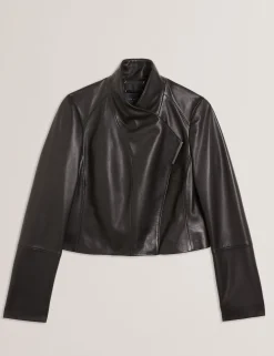 Wrap Front Cropped Leather Jacket