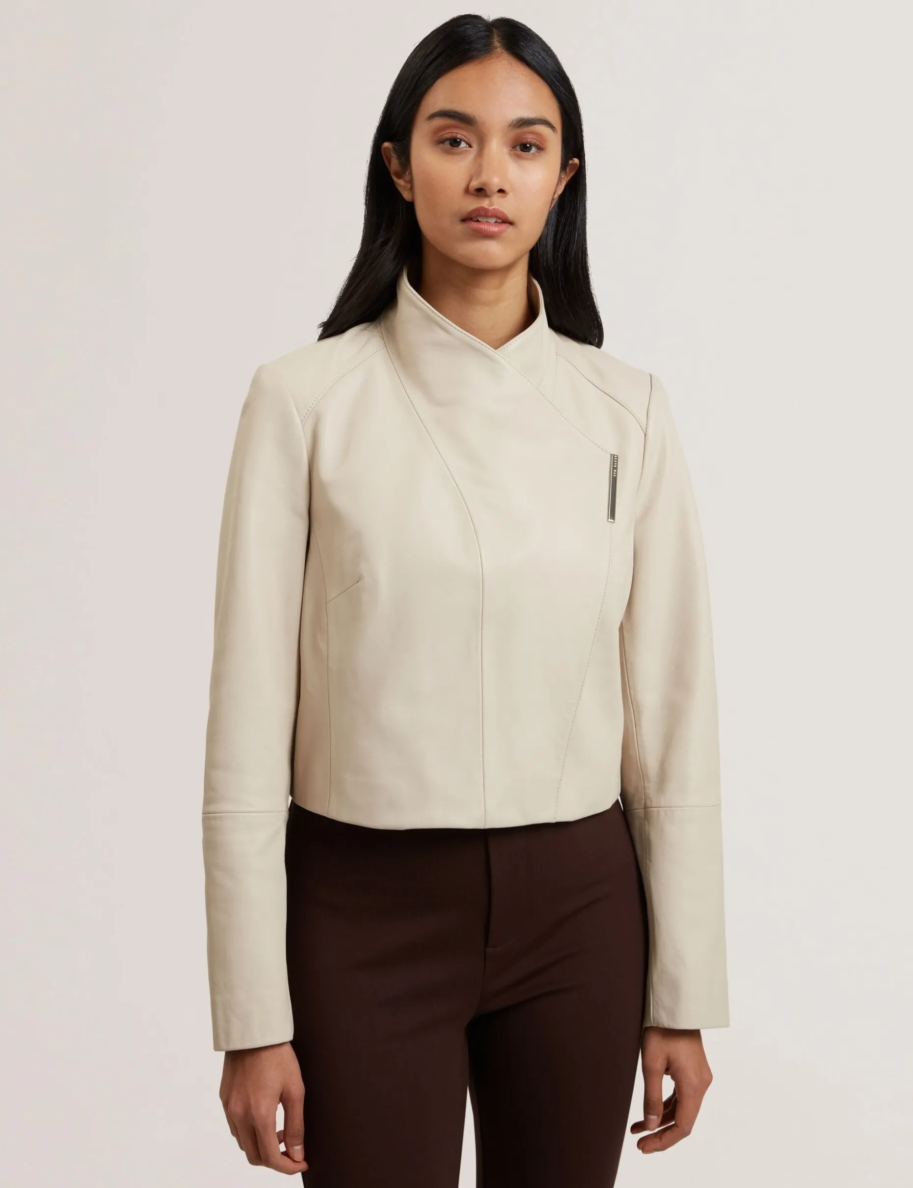 Wrap Front Cropped Leather Jacket