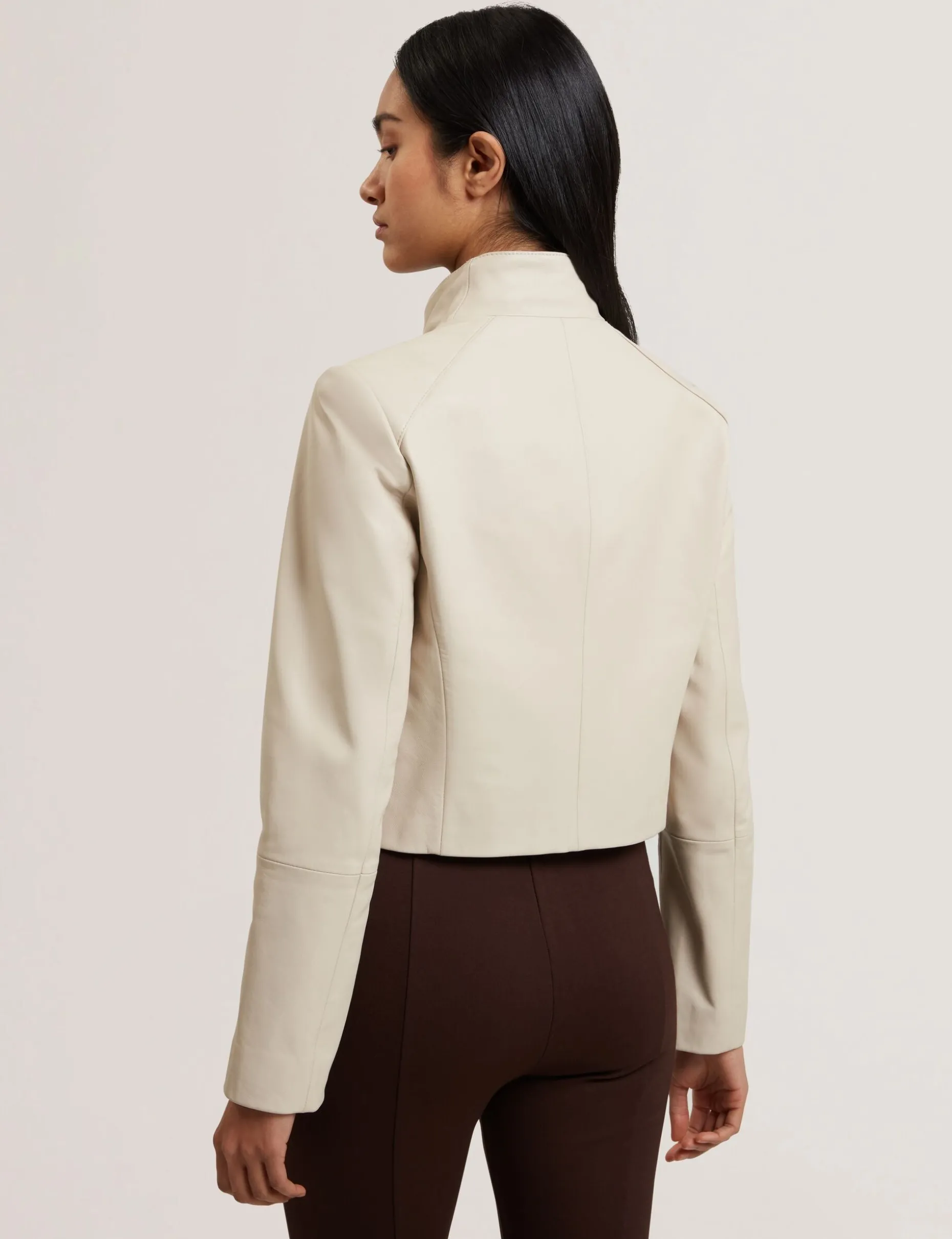 Wrap Front Cropped Leather Jacket