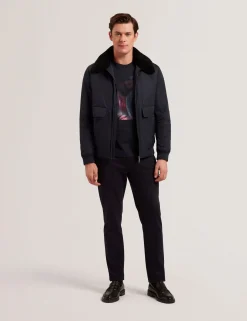 Zip Bomber Jacket With Removable Collar